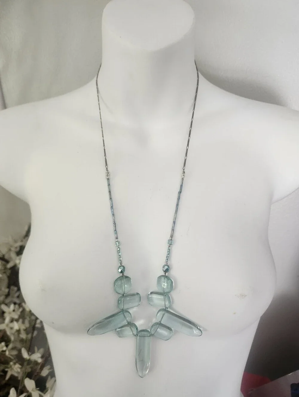 Light Aqua Glass Statement Necklace